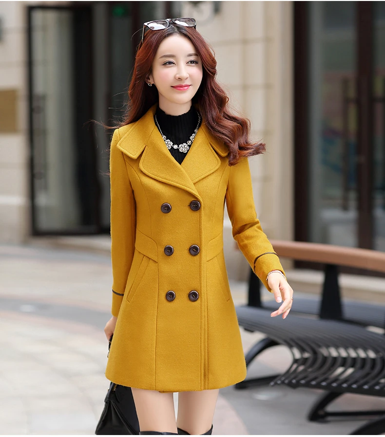 

2018 New Women Autumn Winter Outerwear Wool Blend Warm Long Coat Slim Fit Lapel Woolen Overcoat Cashmere Female Plus Size