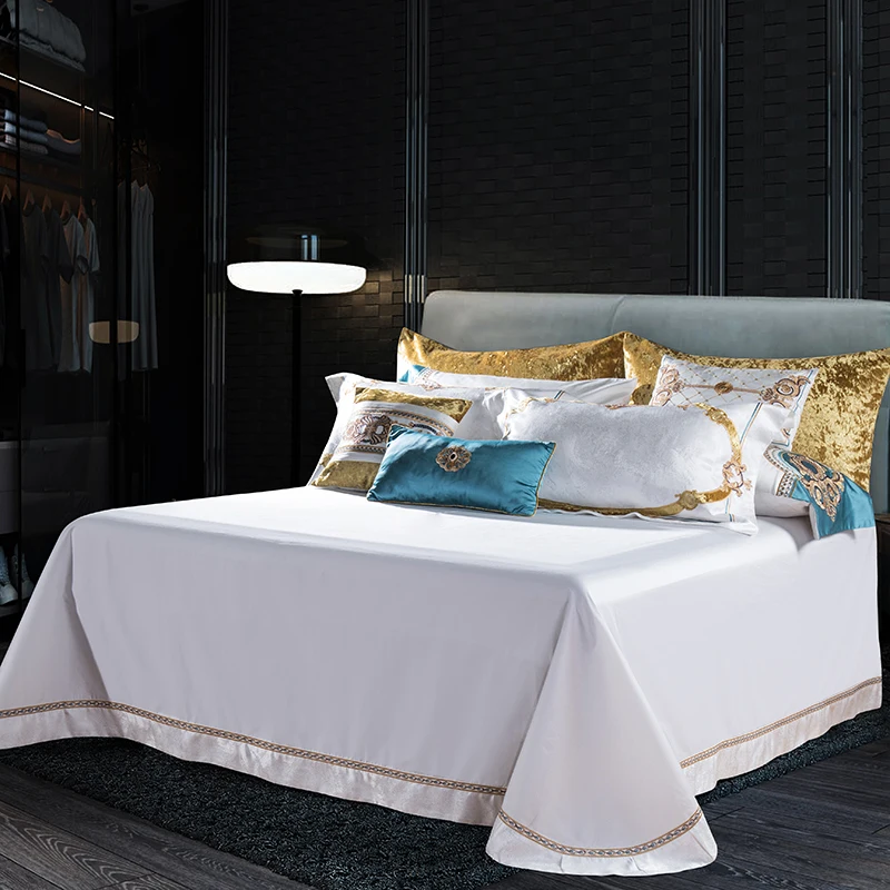 Waliicorners 4/6/9pcs Luxury 100S Cotton Bedding Set Duvet Cover Sheet Pillowcase King Queen Size White Linen 13 _11A2587