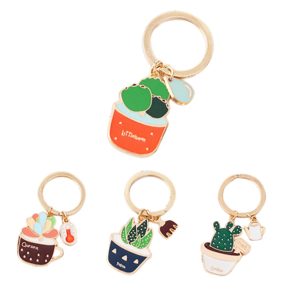 

New Cute Potted Plant Cactus Shape Key Ring Keychains Key Chains for Women Bag Charm Jewelry can dropshiping