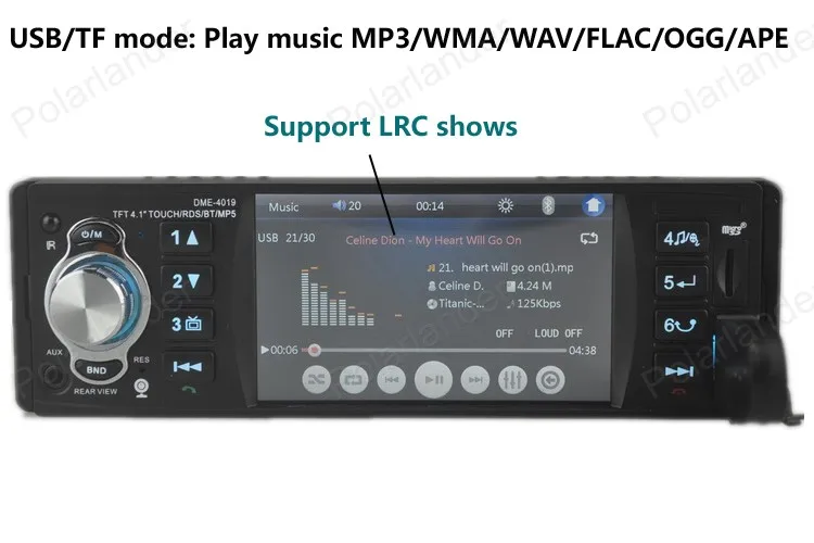 4019 RDS автомобильный стерео радио пульт дистанционного управления FM/SD/USB/AUX несколько эквалайзеров 1 DIN 12 в Bluetooth MP3-плеер WMA/WAV плеер 4,1 дюймов