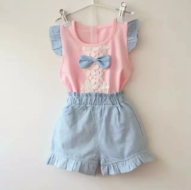 2016-new-fashion-baby-girls-summer-clothing-sets-kids-outfits-suit-children-flower-bow-T-shirt
