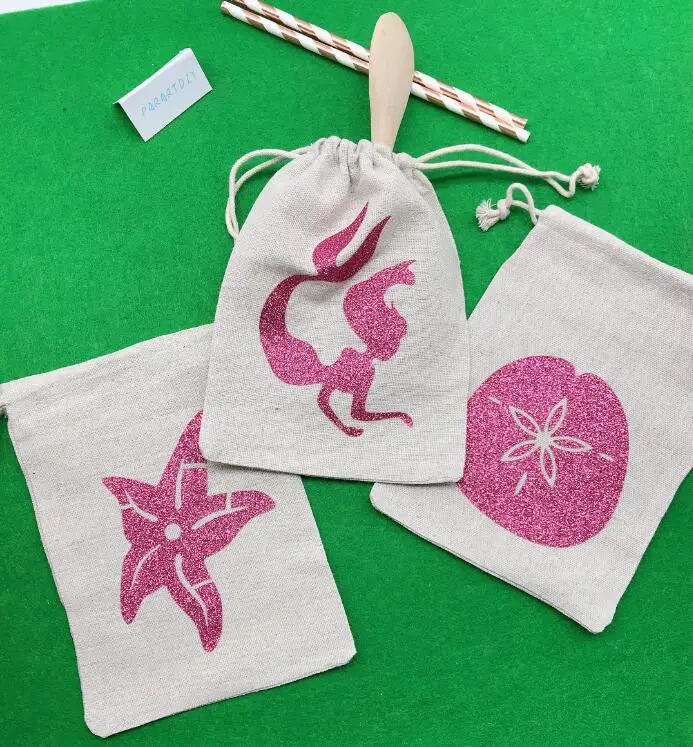 

csutom girls glittery starfish mermaid under the sea birthday party favor gifts bags baby shower party gift bag candy pouches