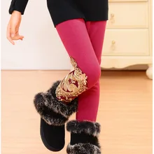 Зимние детские штаны; плотные леггинсы из бархата с золотым кружевом для девочек; детские брюки; цвет красный, черный; Хлопок