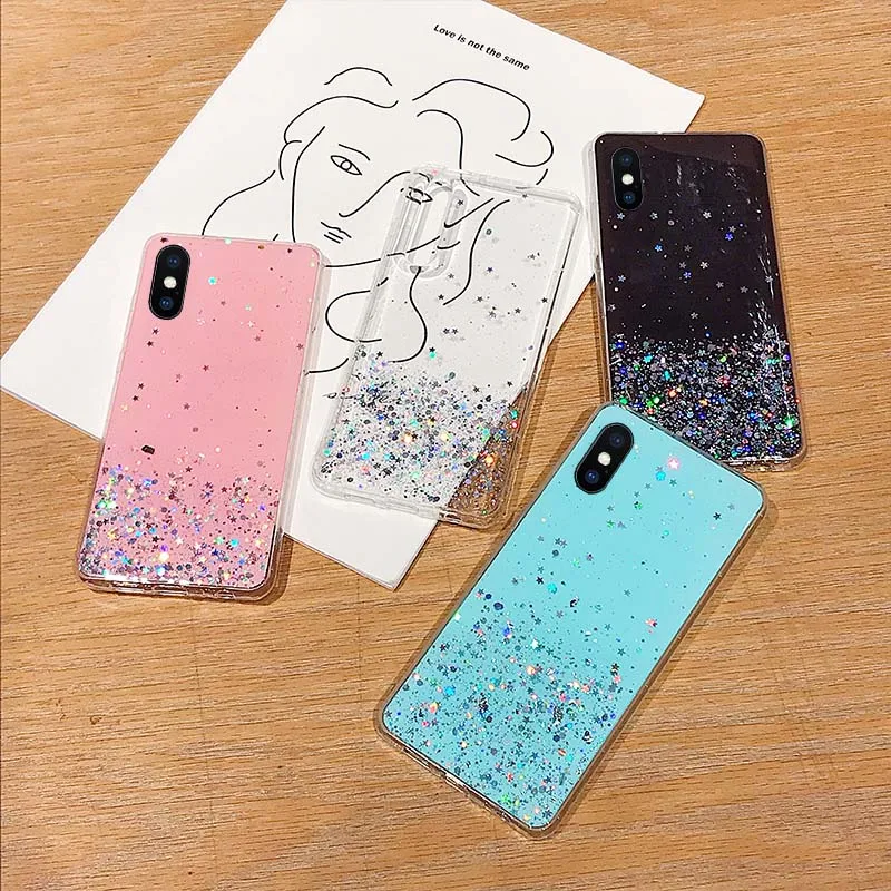 

Epoxy Star Transparent Case For iphone X XR XS MAX 10 Soft TPU Cover Fashion Glitter Bling Sequins Case For iphone 8 7 Plus 6s