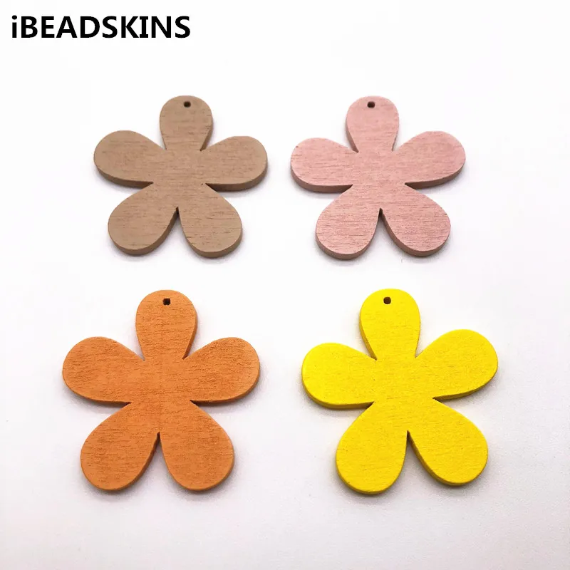 

New arrival! 35x34mm 100pcs/lot Environmental Paint flower-shape Wood charm For Earring parts Earring handmade jewelry making