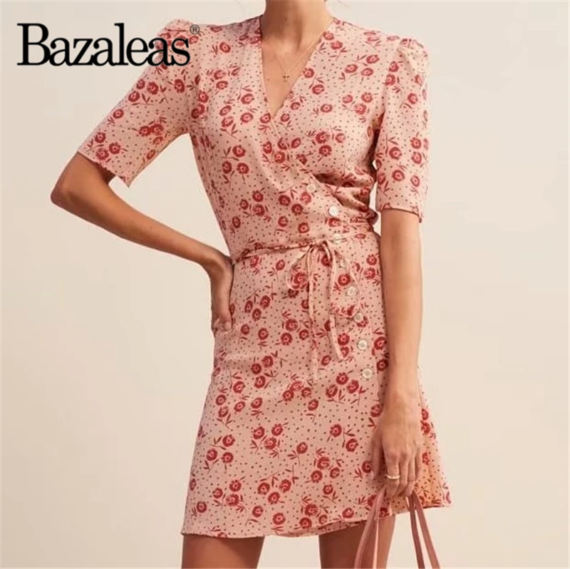 Винтажное платье Bazaleas с подсолнуховым верхом V образным вырезом модное женское