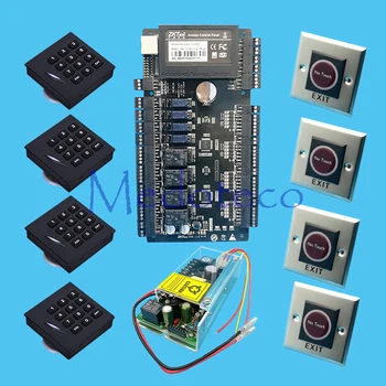 

TCP/IP 4 doors access control panel Access control System+ 12V5A Power Supply +Keypad Rfid Reader KR102 Access Kit+No Touch Exit
