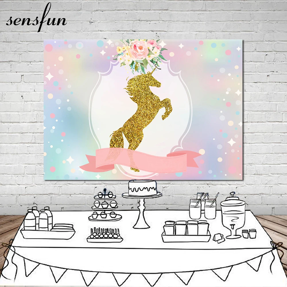 

Sensfun Unicorn Party Flower Birthday Baby Newborn Photography Backgrounds Custom Bokeh Photographic Backdrops For Photo Studio
