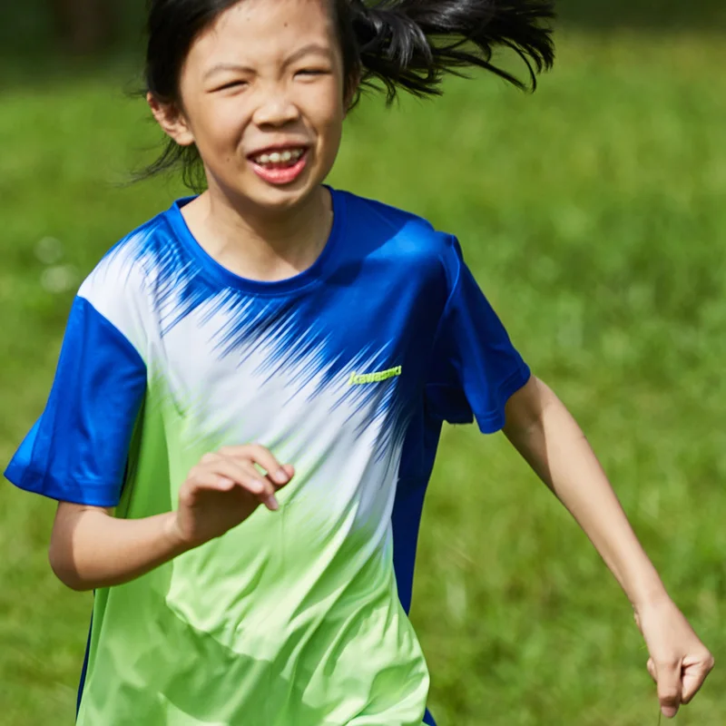 KAWASAKI/летние спортивные детские футболки; футболка для девочек; футболка с короткими рукавами для бега, бадминтона, тенниса; футболка для мальчиков; ST-T3026