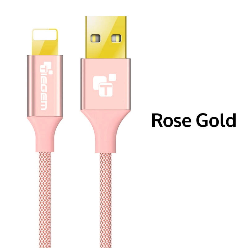 TIEGEM 2A USB Зарядное устройство кабель для iphone 5 5s 6 8 7 Plus X iOS 9 10 1/2/3 м нейлоновый быстрой зарядки Кабели для ipad аксессуары для мобильных телефонов - Цвет: Rose Gold