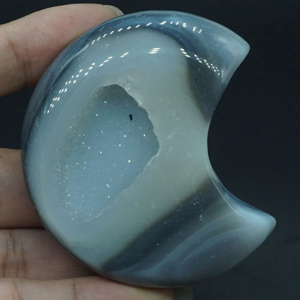 

Moon Sculpture Natural Gemstone Agate Geode Figurine Crystal Healing Decor#2