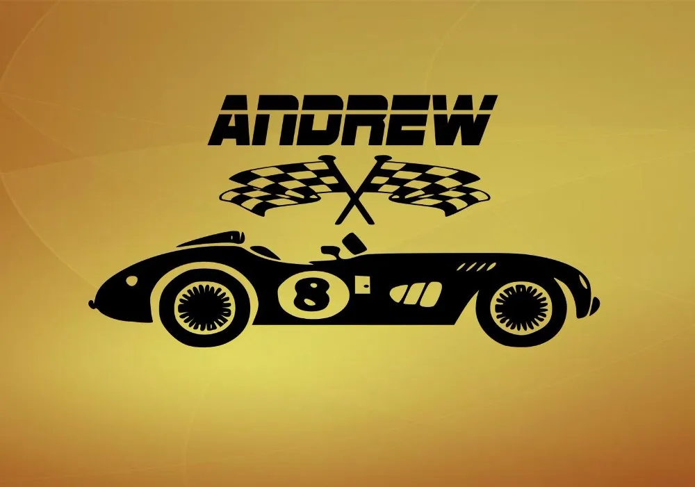 Cool Custom made Personalised Name Race Car Wall Sticker
