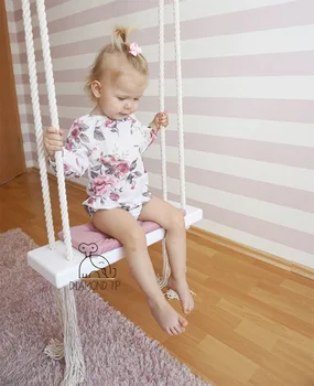 

Photo Props INS Children Swing Hanging Chair Baby Room Decoration Entertainment Swing Wood Sponge Cushion Cotton Rope