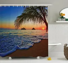 

Hawaiian Decor Shower Curtain Pacific Sunrise at Lanikai Beach Hawaii Colorful Sky Wavy Ocean Surface Scenery
