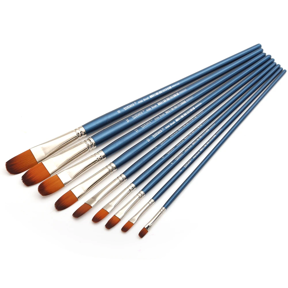 Dainayw 9pcs Filbert Brushes Professional Long Handle Paint Brushes