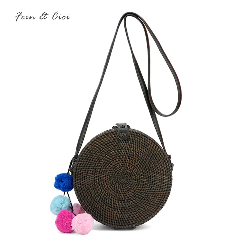 Straw Bags circle round Rattan Bag black tassel Beach bag Women Bohemian Bali Handbag Summer ...