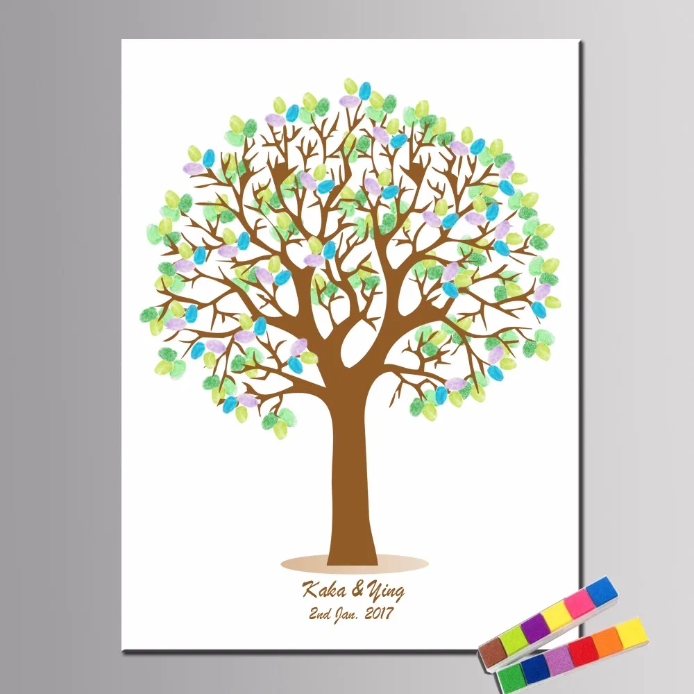 

Custom Romantic Tree Wedding Guestbook For Fingerprint Wedding Decor Birthday Baptism First Communion Decor & inkpad HK064