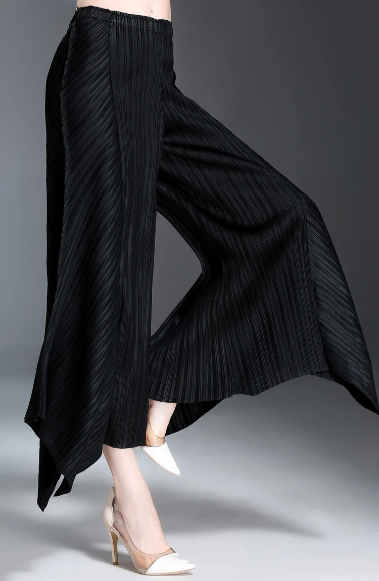 LANMREM Новая мода Женская одежда Высокая талия плиссированные широкие ноги Асимметричные свободные брюки женские брюки WG53901
