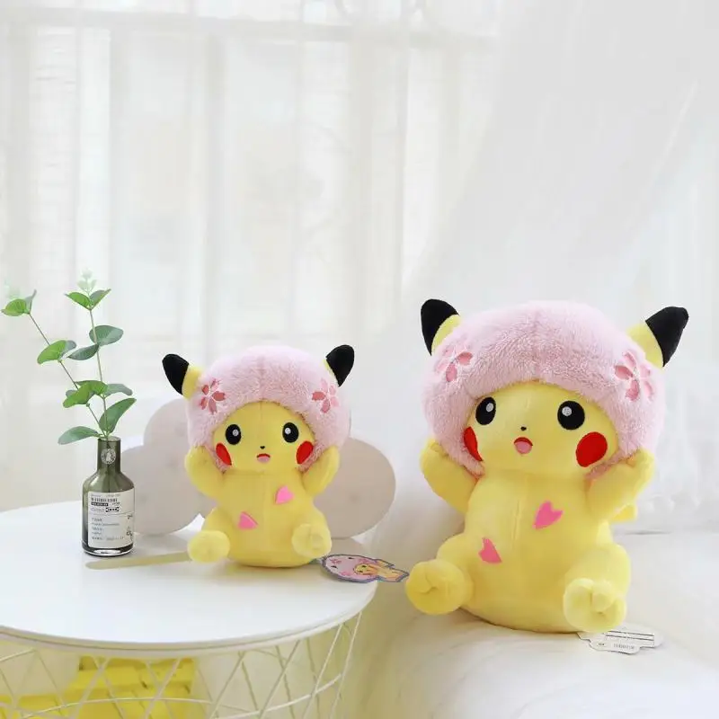 

candice guo! super cute plush toy kawaii cherry blossom sakura cap Pikachu soft stuffed doll girls creative birthday gift 1pc