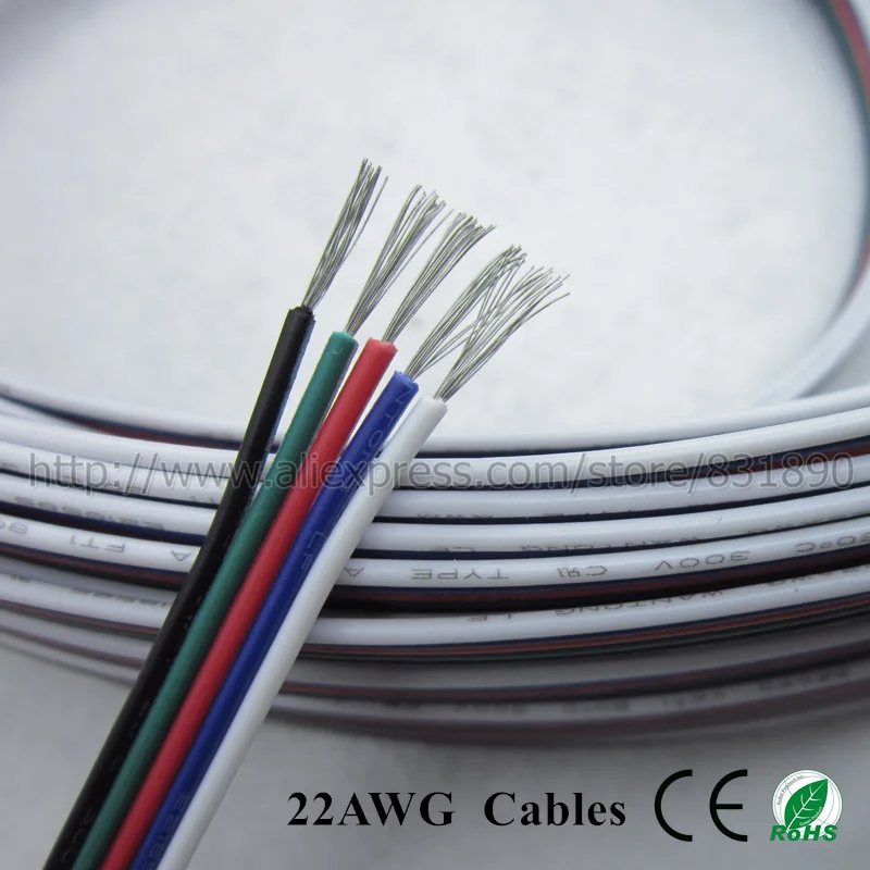 #Best 1m 2m 3m 4m 5m 10m 20m 50m 100m 5 Pin Channels LED RGB cable for 5050 3528 LED RGBW Strip Extension Extend Wire Cord Connector