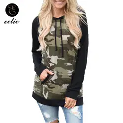 Цвет Block Hoodie Полерон Mujer 2019 Harajuku Camo Hoodie Для женщин Камуфляж Толстовка кенгуру карман с капюшоном шнурок