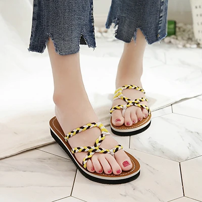 LCIZRONG Summer Fashion Braided Rope Sandals Women 35 43 Large Size Beach Mixed Colors Clip Toe 