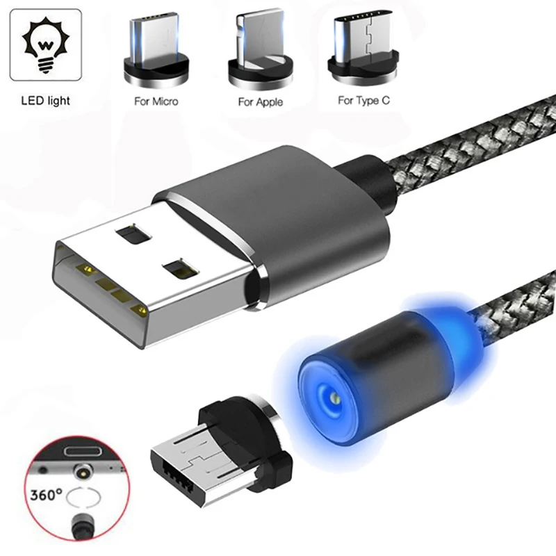 Магнитный зарядный кабель USB Type-C/IOS/Micro usb со светодиодной подсветкой | Мобильные