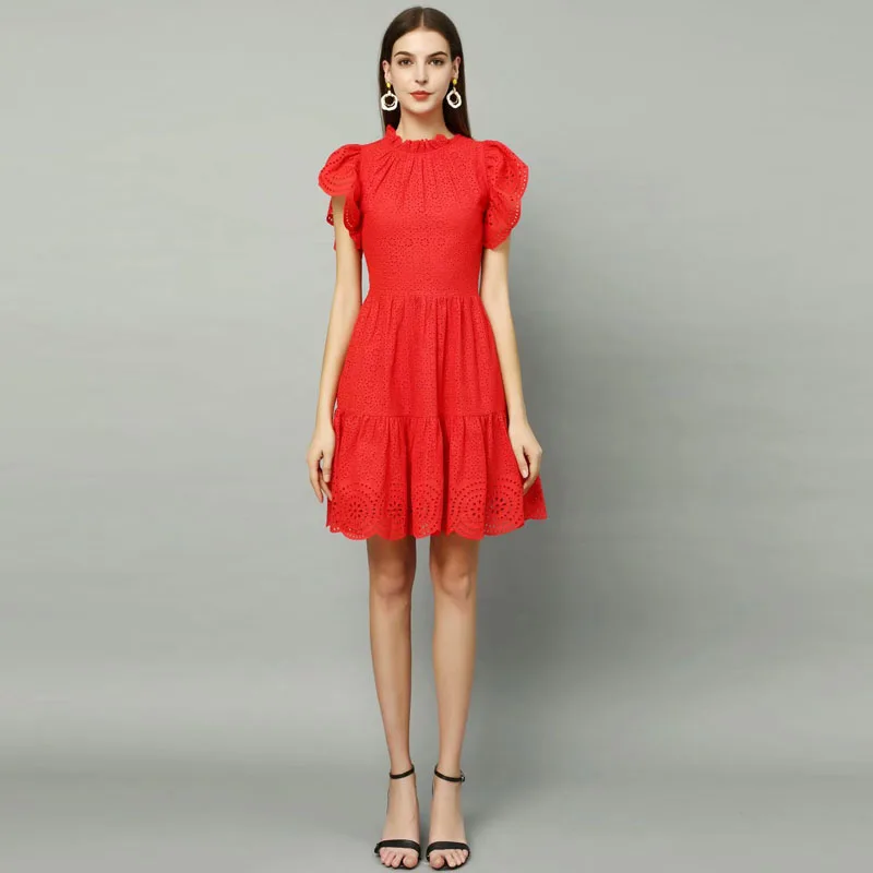 

Mini Dress Milan Runway Designer High Quality 2019 Summer New Women'S Fashion Work Party Sexy Elegant Chic Hollow Out Dresses
