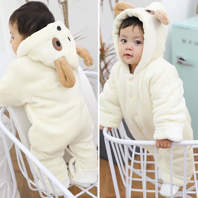 2018 Baby Fleece Romper Winter Long Sleeve Hooded Rompers Baby Overalls