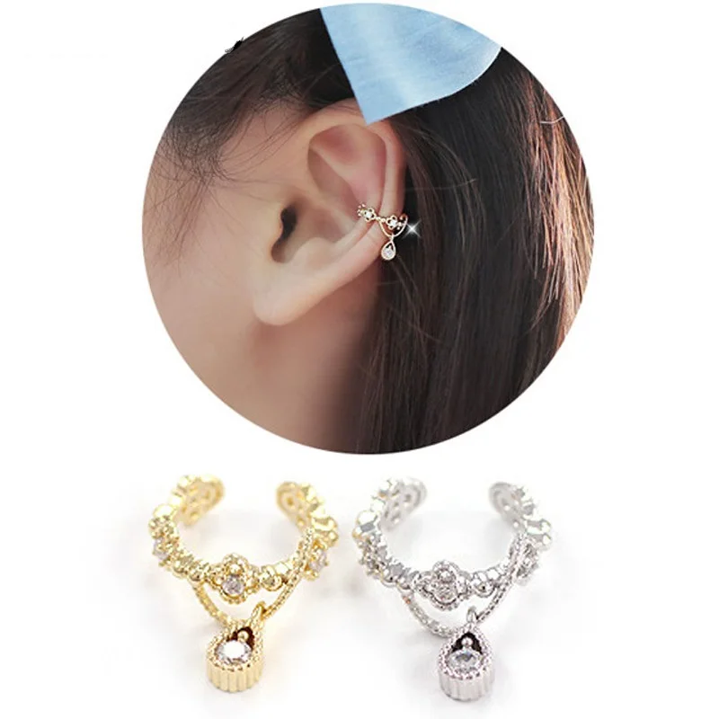 Buy Cute Without Pierced Ear Bone Folder Punk Fashion Ear Cuff Wrap Rhinestone