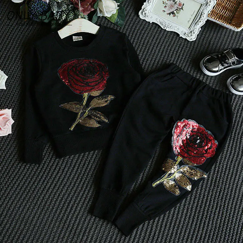 

2016 Brand Autumn Baby Girl Clothes Children Girls Clothing Set Elsa Mouse Sequin Sport suit for Girls 2 3 4 5 6 7 8 Year Olds