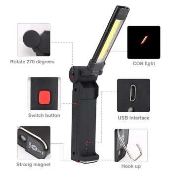 

Protable Spotlight Working Light COB+LED Rechargeable Magnetic Torch Flexible Inspection Lamp Cordless Worklight Outdoor T9#