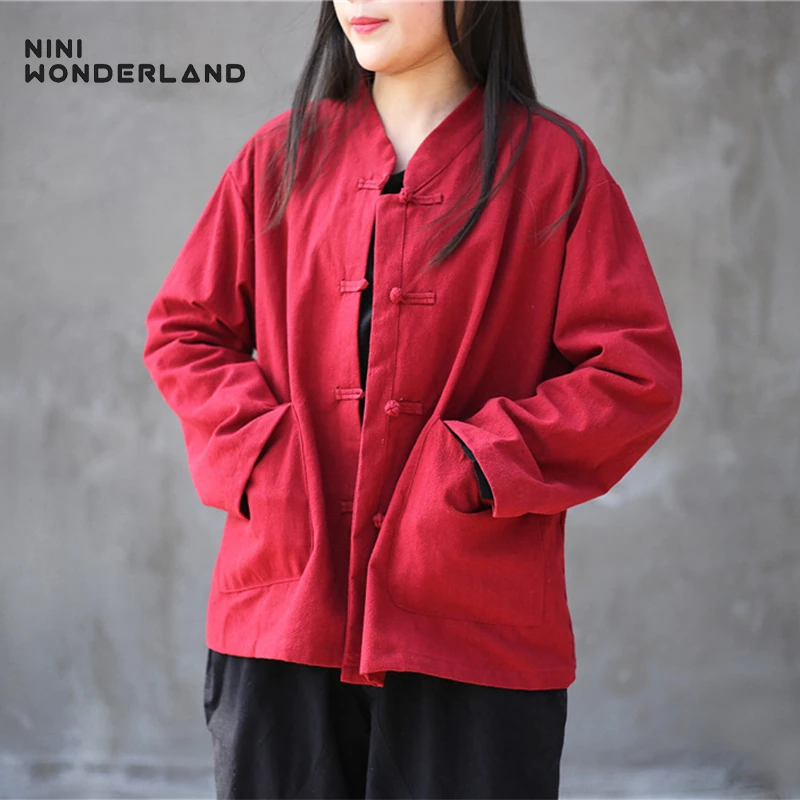 Осенние хлопковые льняные пальто NINI WONDERLAND Женская однотонная куртка в