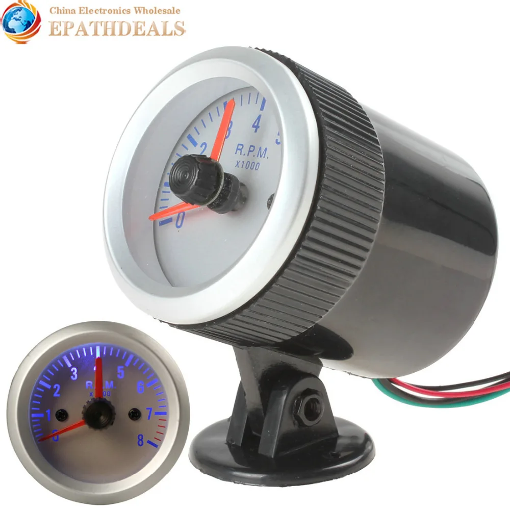 08000 RPM Blue Light Auto Car Tachometer Tach Gauge Tacho meter with