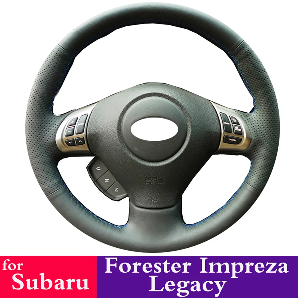 Car Styling Black Leather Car Steering Wheel Cover Case for Subaru