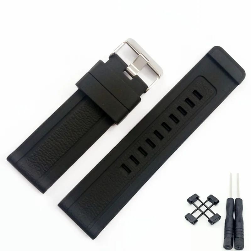

2016 New 24 mm Black Silicone Rubber Strap Watch Band With Watches Buckle Belt For Suunto Core Watch + Adapters + Tools