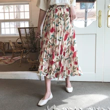 Корейская летняя плиссированная Цветочная Повседневная Длинная юбка женская юбка с цветочным принтом женская юбка с эластичной талией Saias Femininas