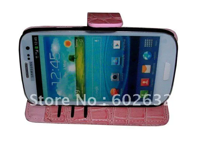 10pcs free shipping croco Leather stand pouch Case For Samsung Galaxy S3 i9300 +1pcs screen protect |
