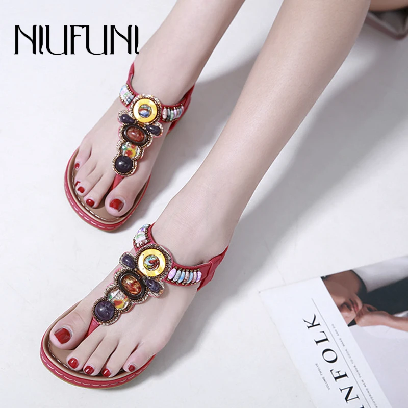 

Casual Plus Size Rhinestone 2019 Women's Wedges Sandals Female Slip Ons Low Heel Waterproof platform Flats Shoes Beach Shoes