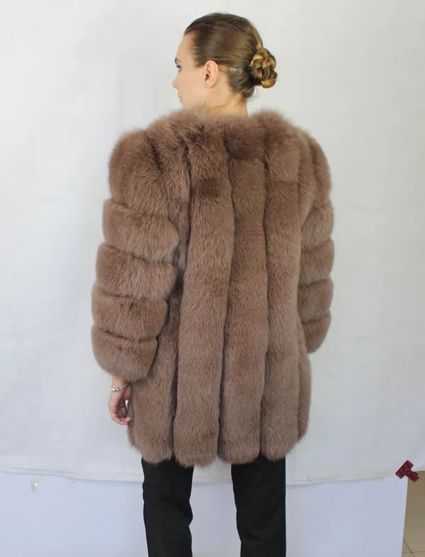 Linhaoshengyue Длина 70 см натуральный Лисий мех пальто, натуральный мех шуба, шуба из натурального Лисьего меха, зимние женские - Цвет: Хаки