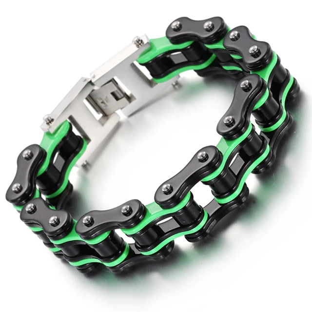 Chain Motorcycle Bracelet Green Huge Heavy Motor Biker Chain Motorcycle Bracelet Green Huge Heavy Motor Biker Stainless Steel Bangle New Gift