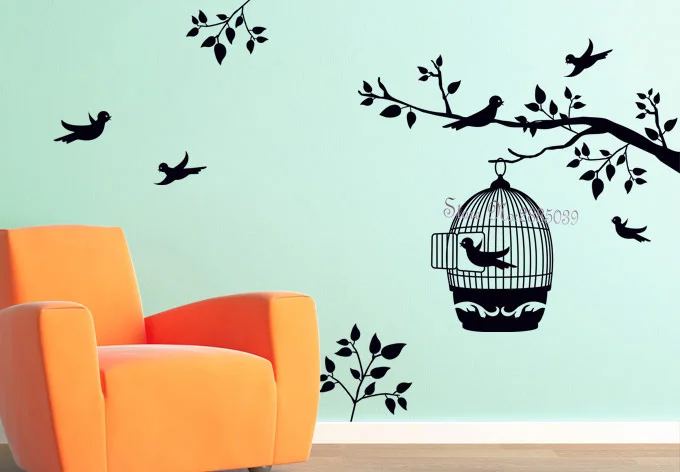 

Tree branches with a Bird Cage 2017 New Design Wall Stickers Quotes Waterproof Vinyl Art Decals Mural Nursery Wall Decal LA193