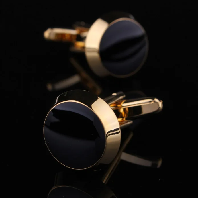 Black Enamel Round Cufflinks Men Jewelry Unique Wedding Groom Men Cuff