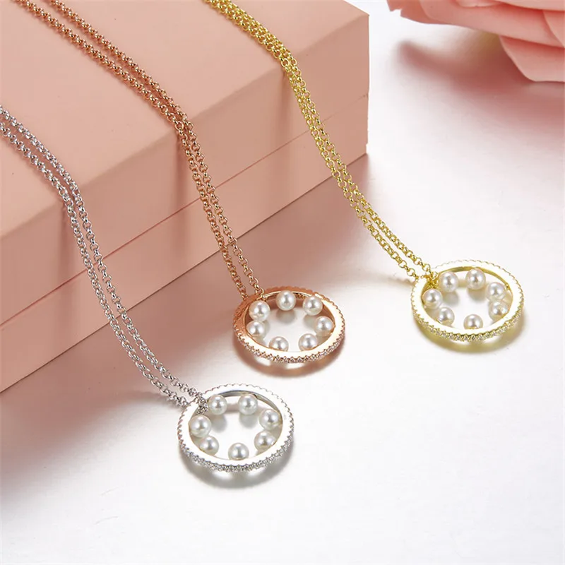 

S925 Sterling Silver Zircon Inlay Pearl Necklace Fashion Fits Monaco Jewelry with Ladies Party Gifts