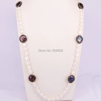

3 Strands ZYZ179-1189 Fashion Jewelry Pearl Beads Knotted Handmade Necklace Paved Abalone Shell Necklace For Women Jewelry