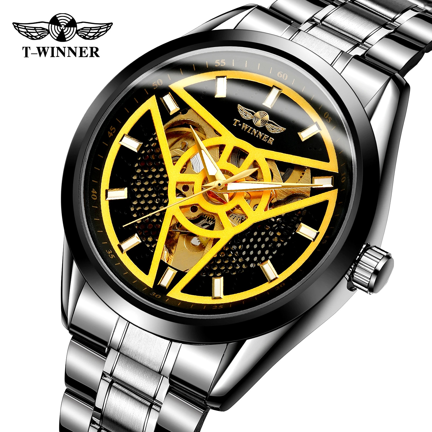 

WINNER Fashion Brand Men Self-wind Mechanical Watch Luxury Stainless Steel Skeleton Unique Wristwatch