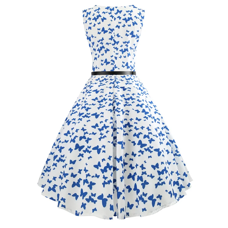 Kostlich O-Neck Butterfly Panda Print Dresses Summer Hepburn Vintage Dress Women Big Swing Dress Plus Size S-2XL With Sashes (4)