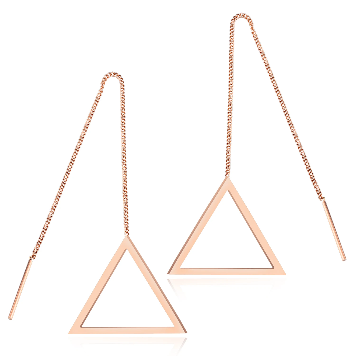 Fashion Rose Gold-color Geometric Triangle Drop Earrings For Women Hot Sale Stainless Steel Female Wedding Jewelry Wholesale | Украшения и