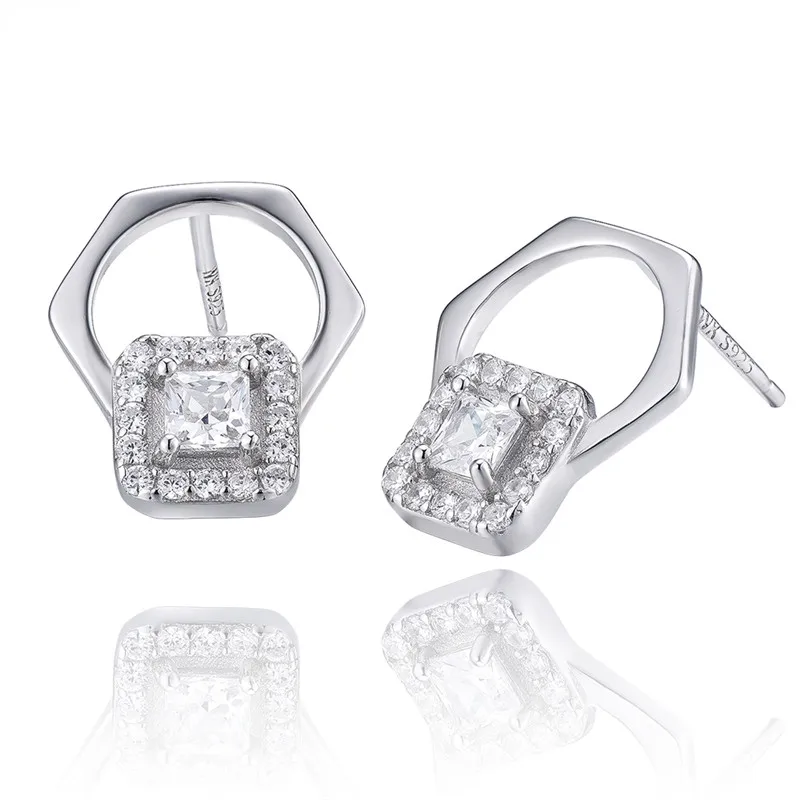 

VOJEFEN Fashion Women's 925 Sterling Silver Geometry earrings Large Zircon Stud Earrings Minimalist Delicate Jewelry
