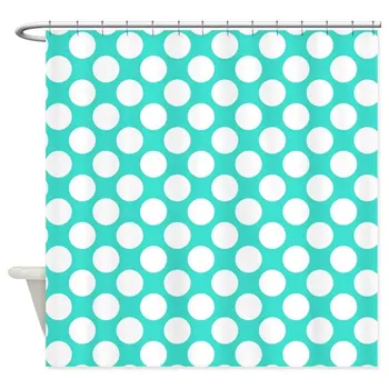 

Turquoise And White Polka Dots Shower Curtain - Decorative Fabric Shower Curtain (69"x70")